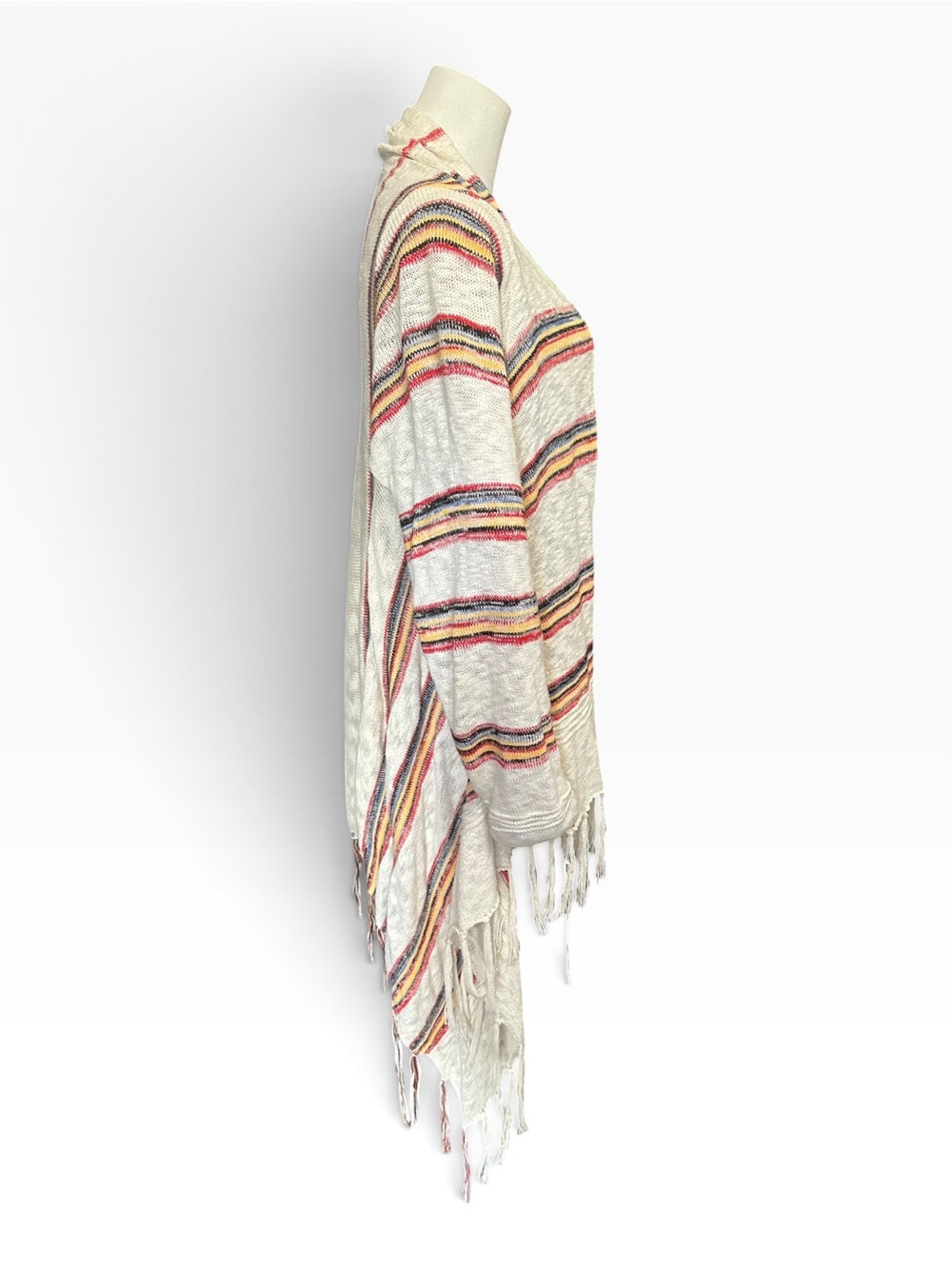 RXB Cream Open-Front Fringe Cardigan with Multicolor Stripes - Picture 4 of 8
